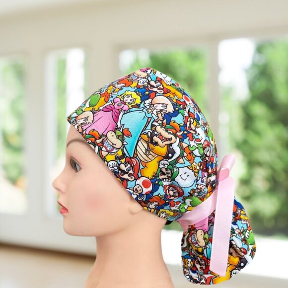 Super Mario ~ Ponytail Scrub Cap, Nurse Cap, Scrub Hat, OR, CNA, MD, Gift. - Picture 2 of 5